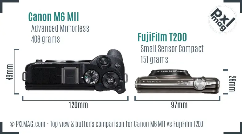 Canon M6 MII vs FujiFilm T200 top view buttons comparison
