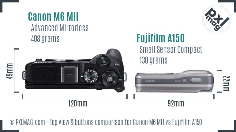Canon M6 MII vs Fujifilm A150 top view buttons comparison