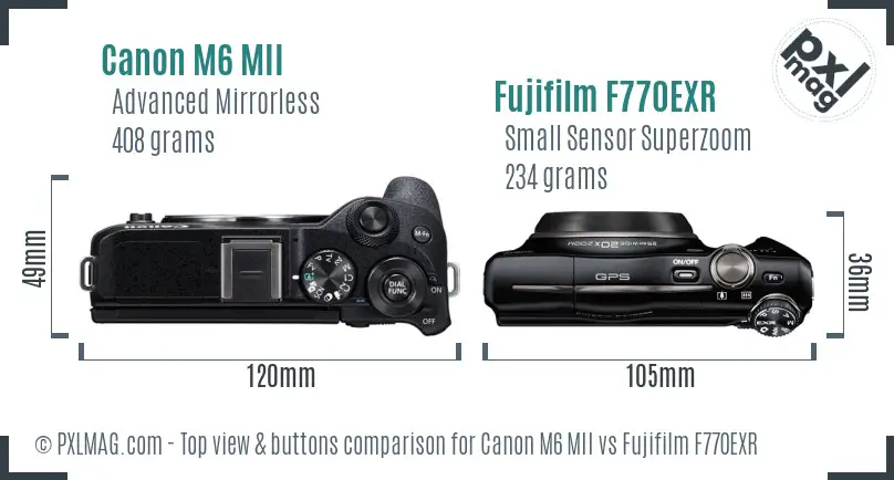 Canon M6 MII vs Fujifilm F770EXR top view buttons comparison