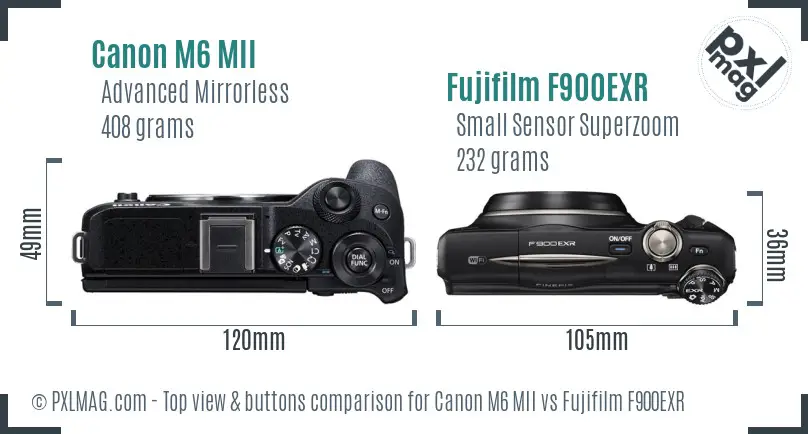 Canon M6 MII vs Fujifilm F900EXR top view buttons comparison