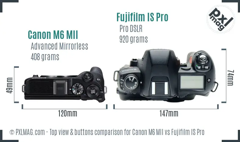 Canon M6 MII vs Fujifilm IS Pro top view buttons comparison