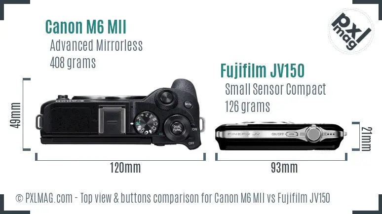 Canon M6 MII vs Fujifilm JV150 top view buttons comparison