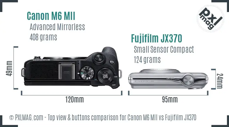 Canon M6 MII vs Fujifilm JX370 top view buttons comparison Canon M6 MII vs Fujifilm JX370 top view buttons comparison