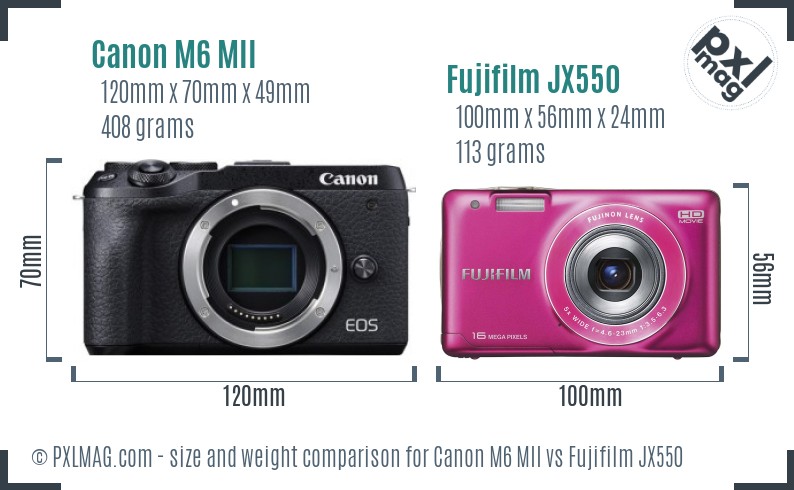 Canon M6 MII vs Fujifilm JX550 size comparison
