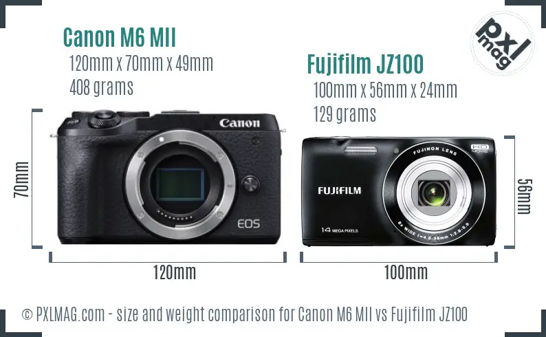 Canon M6 MII vs Fujifilm JZ100 size comparison