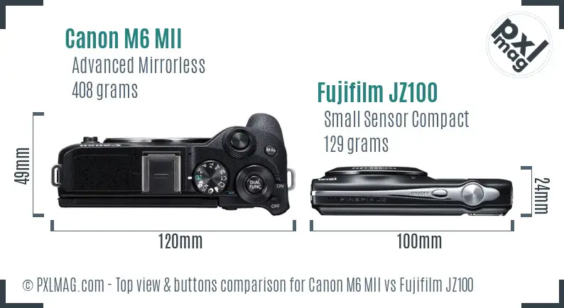 Canon M6 MII vs Fujifilm JZ100 top view buttons comparison
