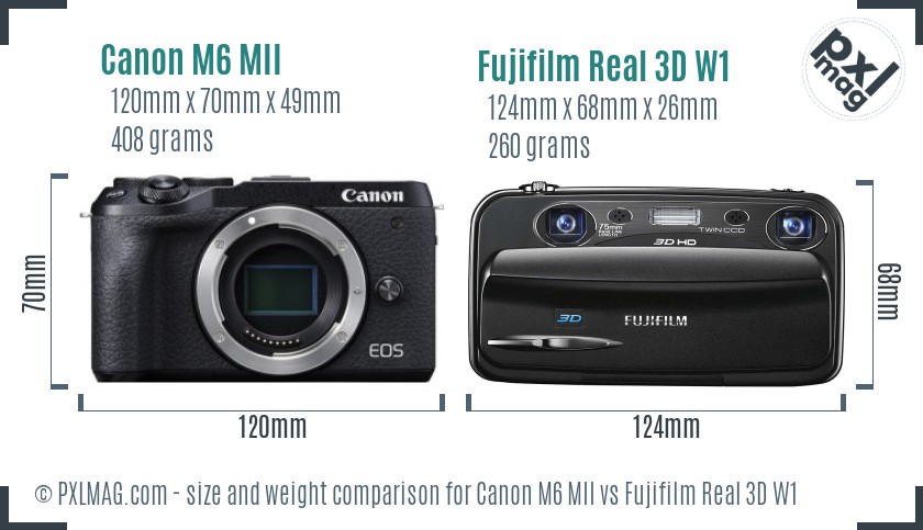 Canon M6 MII vs Fujifilm Real 3D W1 size comparison Canon M6 MII vs Fujifilm Real 3D W1 size comparison
