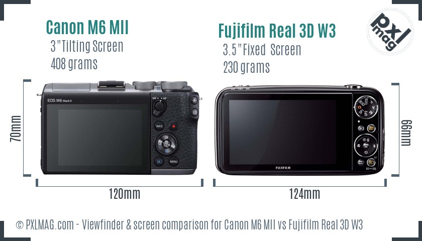 Canon M6 MII vs Fujifilm Real 3D W3 Screen and Viewfinder comparison