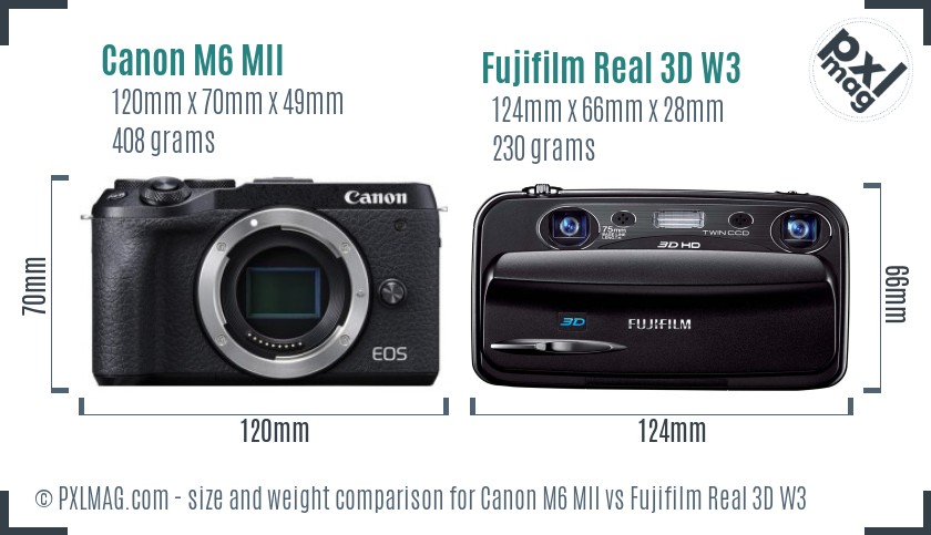 Canon M6 MII vs Fujifilm Real 3D W3 size comparison Canon M6 MII vs Fujifilm Real 3D W3 size comparison