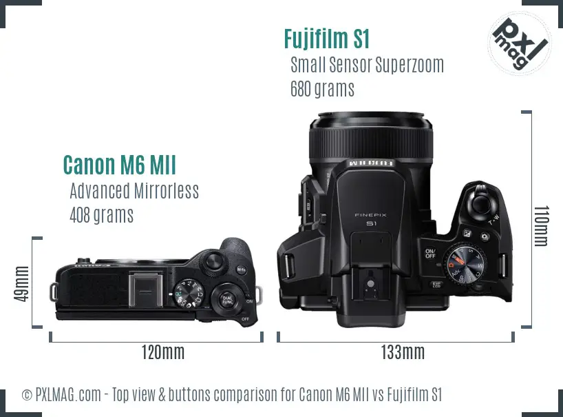 Canon M6 MII vs Fujifilm S1 top view buttons comparison