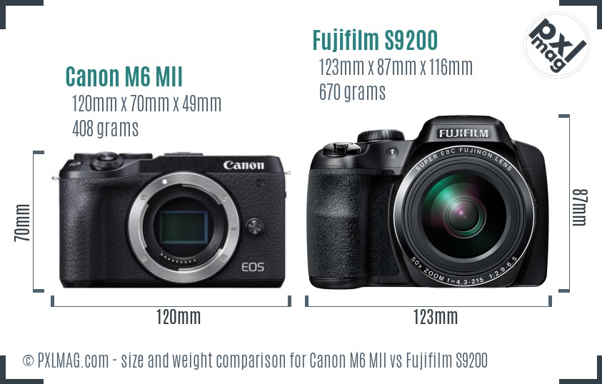 Canon M6 MII vs Fujifilm S9200 size comparison Canon M6 MII vs Fujifilm S9200 size comparison