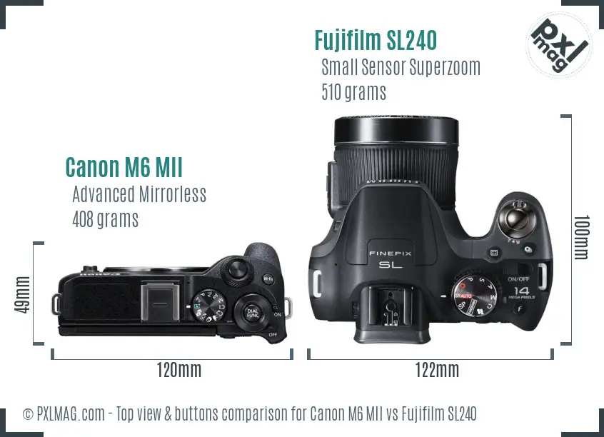 Canon M6 MII vs Fujifilm SL240 top view buttons comparison Canon M6 MII vs Fujifilm SL240 top view buttons comparison