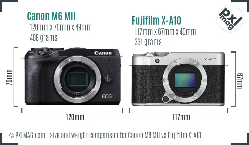 Canon M6 MII vs Fujifilm X-A10 size comparison