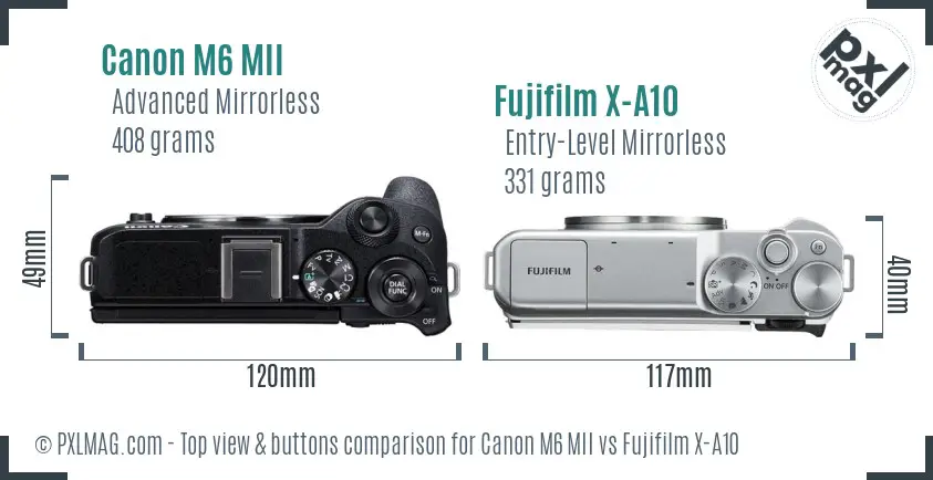 Canon M6 MII vs Fujifilm X-A10 top view buttons comparison