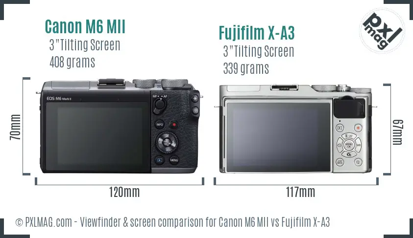 Canon M6 MII vs Fujifilm X-A3 Screen and Viewfinder comparison