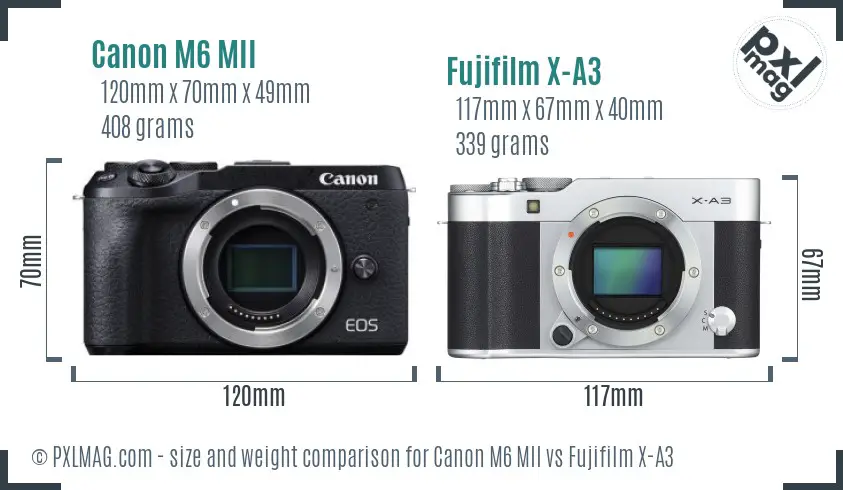 Canon M6 MII vs Fujifilm X-A3 size comparison