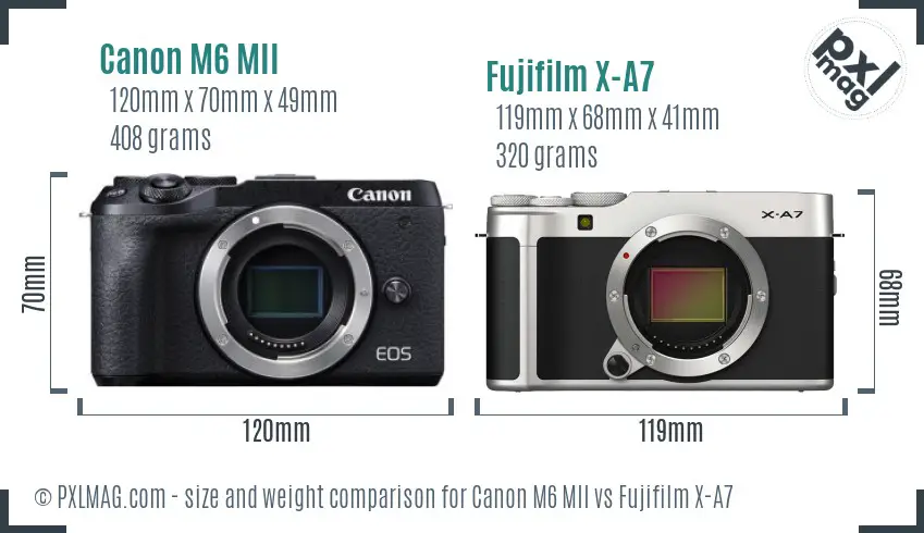 Canon M6 MII vs Fujifilm X-A7 size comparison