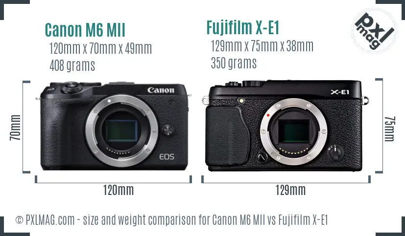 Canon M6 MII vs Fujifilm X-E1 size comparison