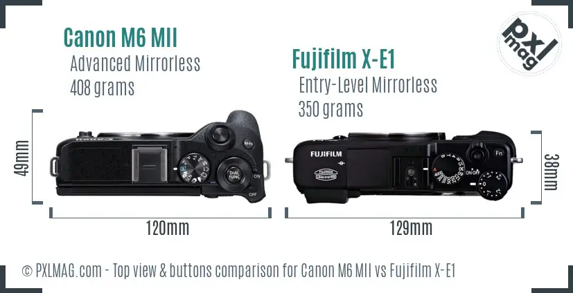 Canon M6 MII vs Fujifilm X-E1 top view buttons comparison