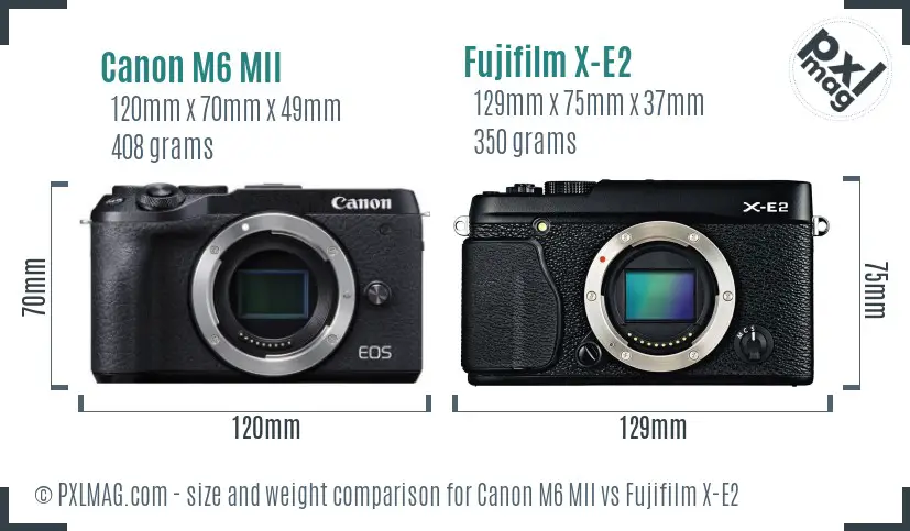 Canon M6 MII vs Fujifilm X-E2 size comparison