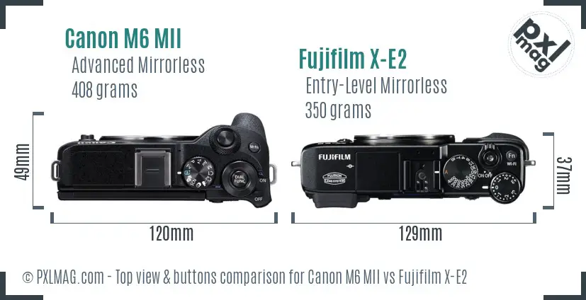 Canon M6 MII vs Fujifilm X-E2 top view buttons comparison