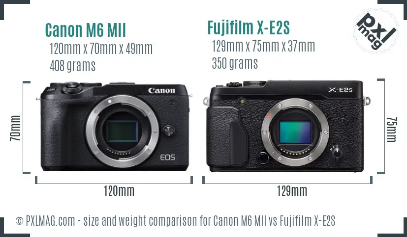 Canon M6 MII vs Fujifilm X-E2S size comparison