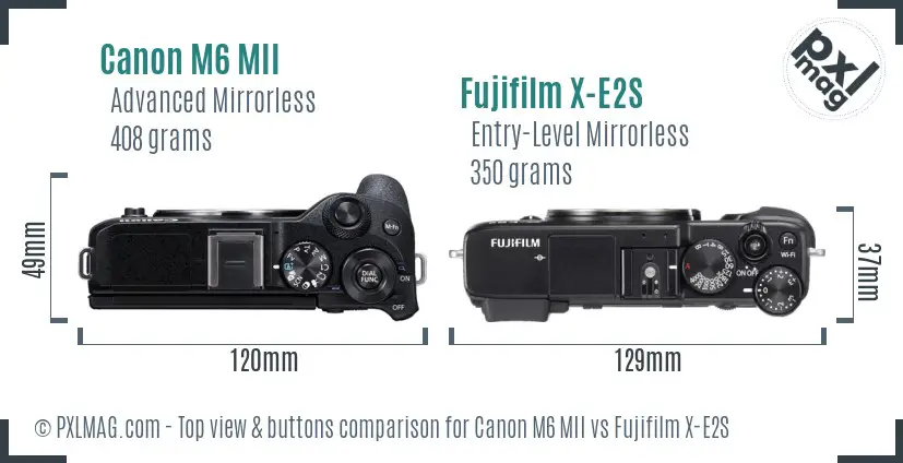 Canon M6 MII vs Fujifilm X-E2S top view buttons comparison