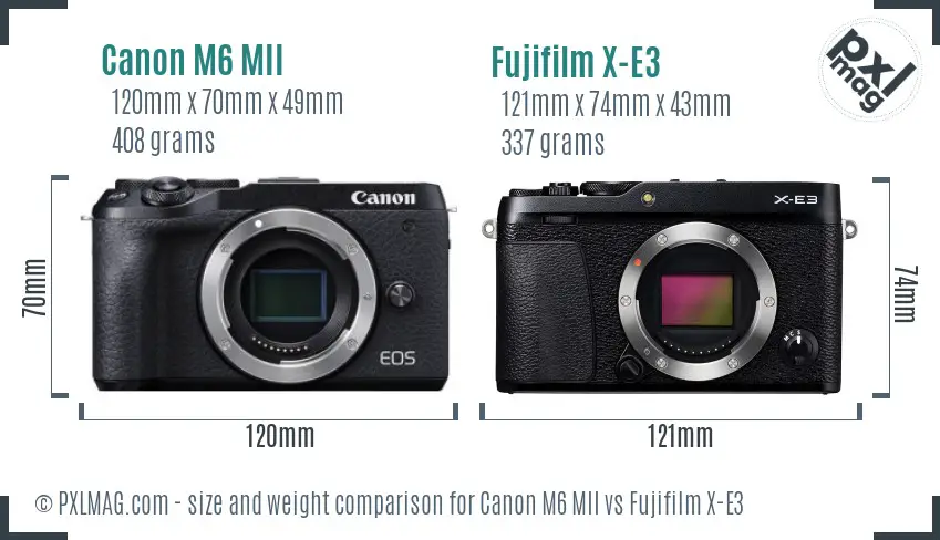 Canon M6 MII vs Fujifilm X-E3 size comparison