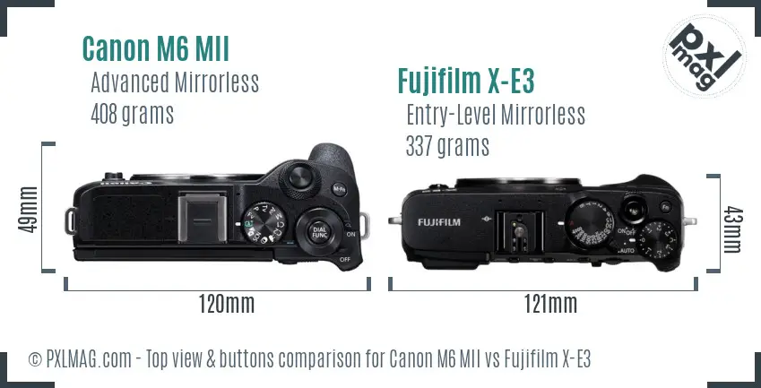 Canon M6 MII vs Fujifilm X-E3 top view buttons comparison