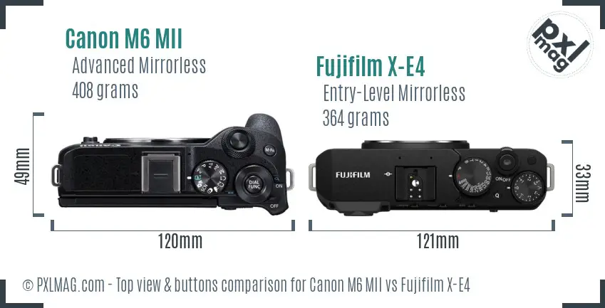 Canon M6 MII vs Fujifilm X-E4 top view buttons comparison