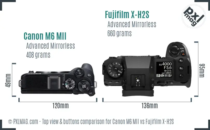 Canon M6 MII vs Fujifilm X-H2S top view buttons comparison