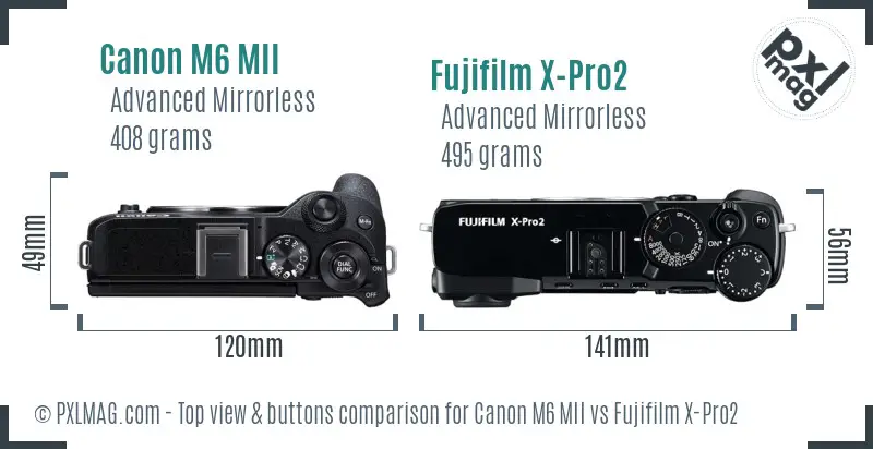 Canon M6 MII vs Fujifilm X-Pro2 top view buttons comparison