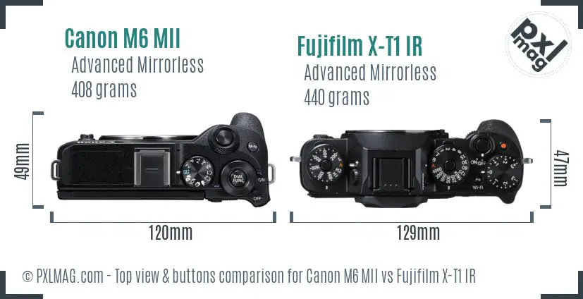 Canon M6 MII vs Fujifilm X-T1 IR top view buttons comparison