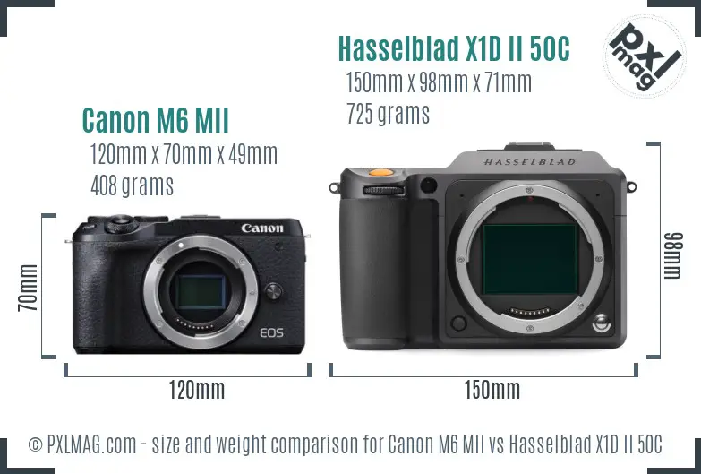 Canon M6 MII vs Hasselblad X1D II 50C size comparison