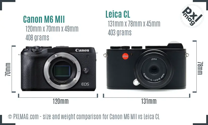 Canon M6 MII vs Leica CL size comparison