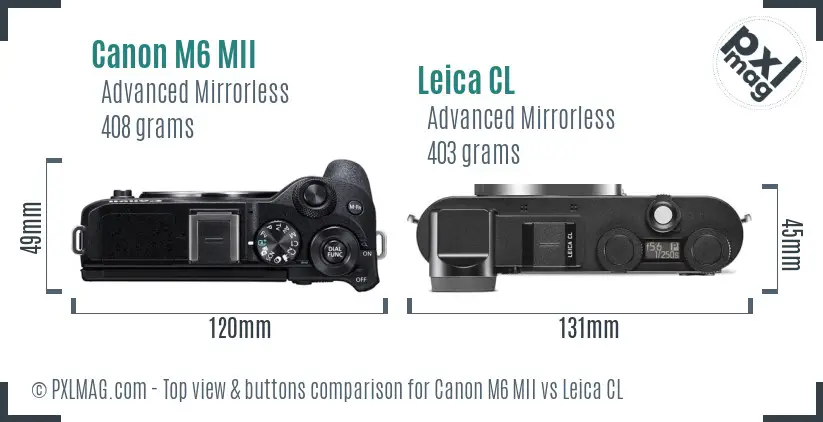 Canon M6 MII vs Leica CL top view buttons comparison