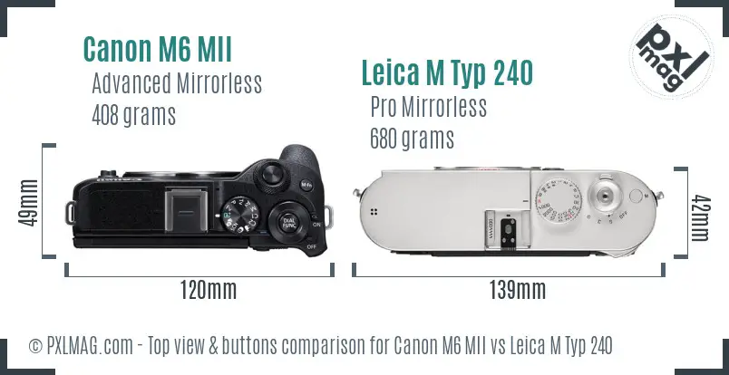 Canon M6 MII vs Leica M Typ 240 top view buttons comparison