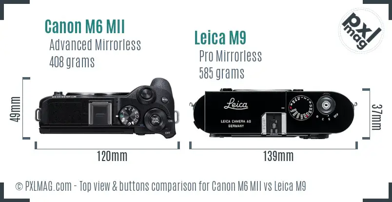 Canon M6 MII vs Leica M9 top view buttons comparison