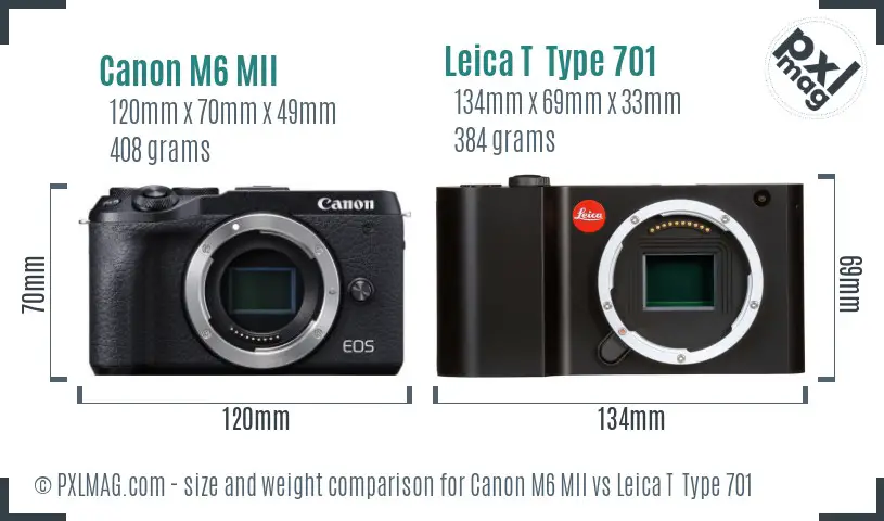 Canon M6 MII vs Leica T  Type 701 size comparison