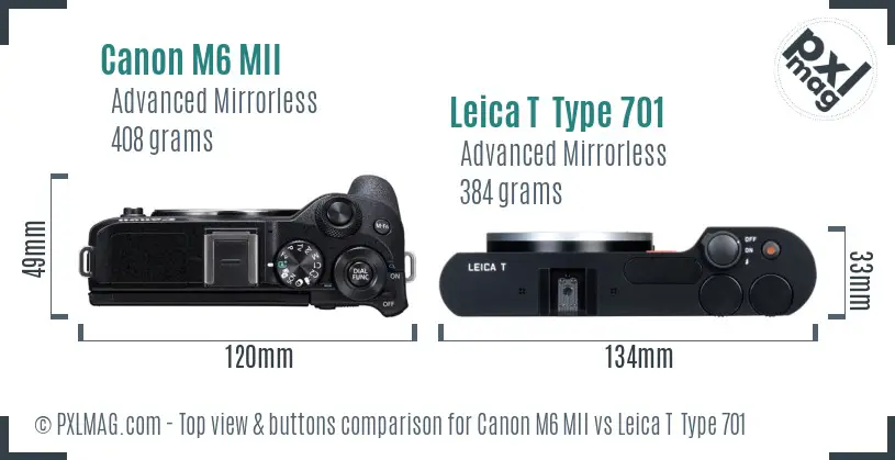 Canon M6 MII vs Leica T  Type 701 top view buttons comparison