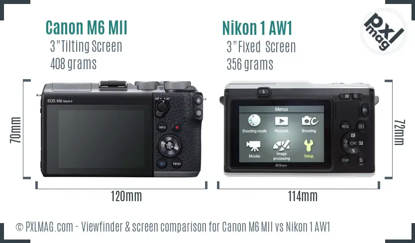 Canon M6 MII vs Nikon 1 AW1 Screen and Viewfinder comparison