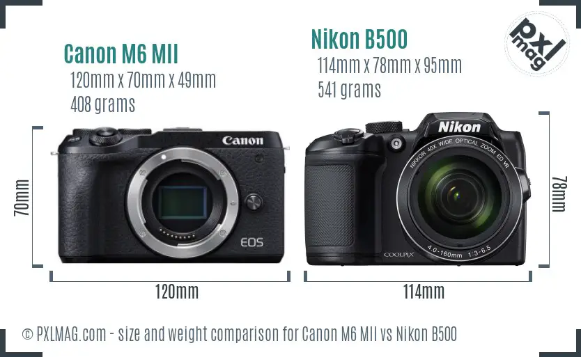 Canon M6 MII vs Nikon B500 size comparison Canon M6 MII vs Nikon B500 size comparison