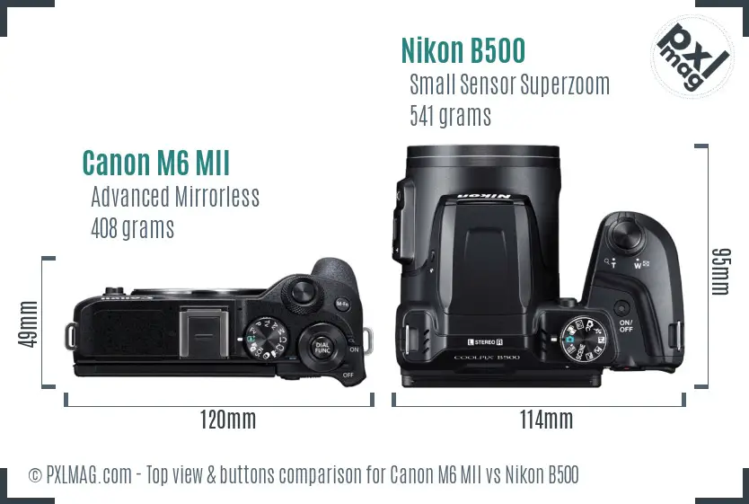 Canon M6 MII vs Nikon B500 top view buttons comparison Canon M6 MII vs Nikon B500 top view buttons comparison