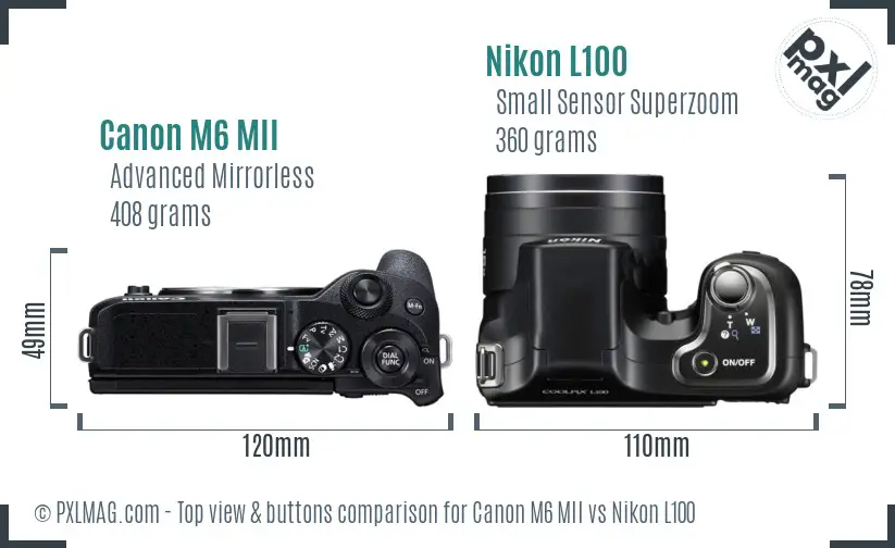 Canon M6 MII vs Nikon L100 top view buttons comparison
