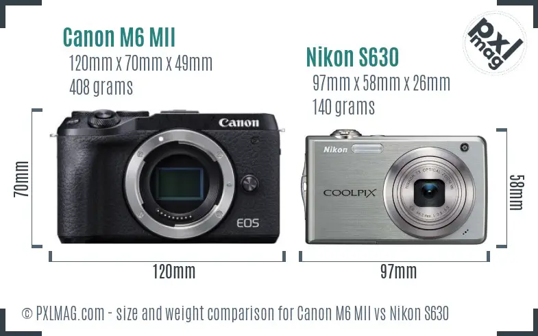 Canon M6 MII vs Nikon S630 size comparison