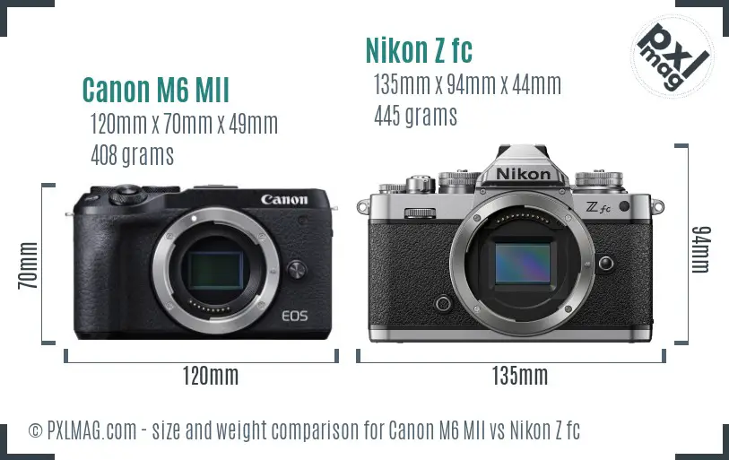 Canon M6 MII vs Nikon Z fc size comparison Canon M6 MII vs Nikon Z fc size comparison