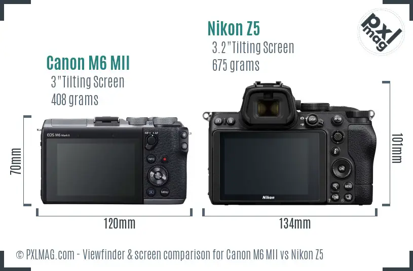 Canon M6 MII vs Nikon Z5 Screen and Viewfinder comparison