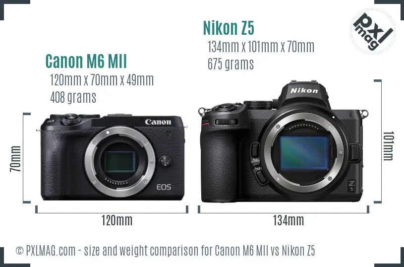 Canon M6 MII vs Nikon Z5 size comparison
