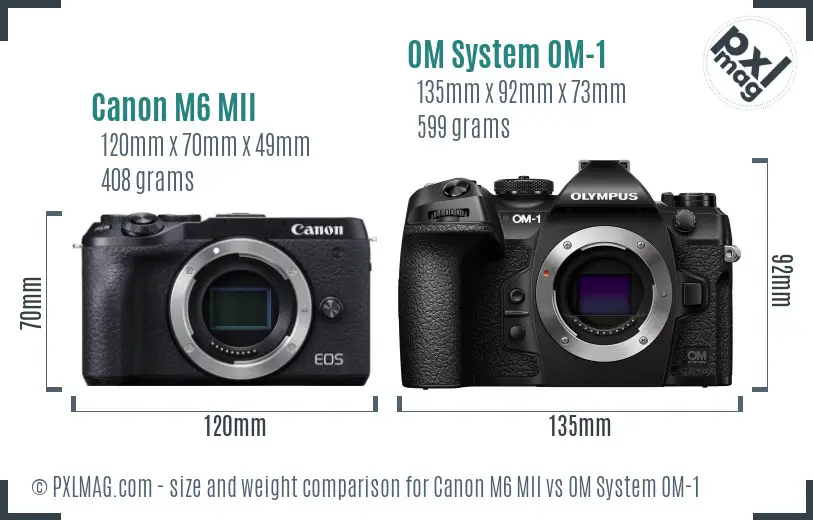 Canon M6 MII vs OM System OM-1 size comparison Canon M6 MII vs OM System OM-1 size comparison