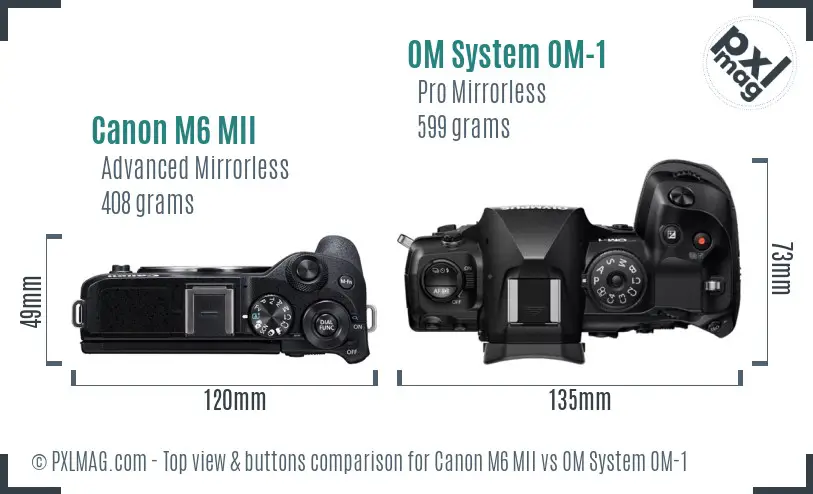 Canon M6 MII vs OM System OM-1 top view buttons comparison Canon M6 MII vs OM System OM-1 top view buttons comparison